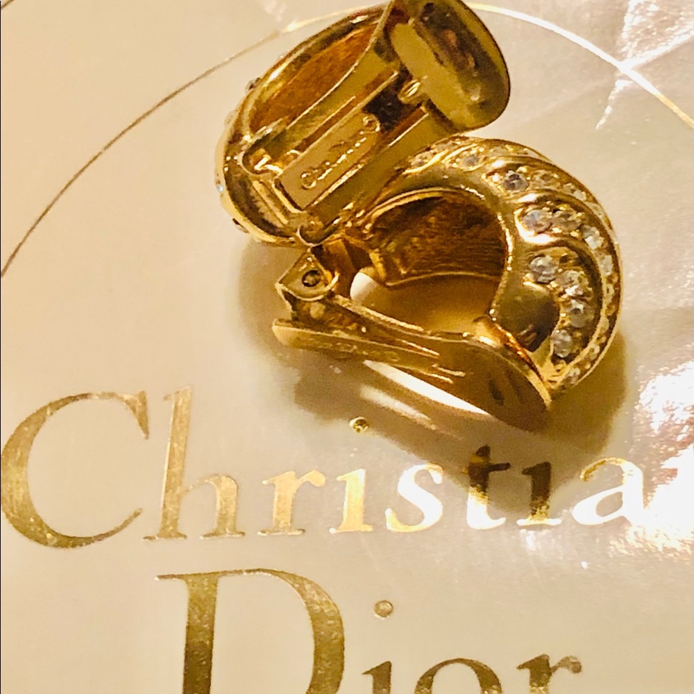 Vintage Christian Dior Dome crystals clip on earrings - Picture 2 of 3
